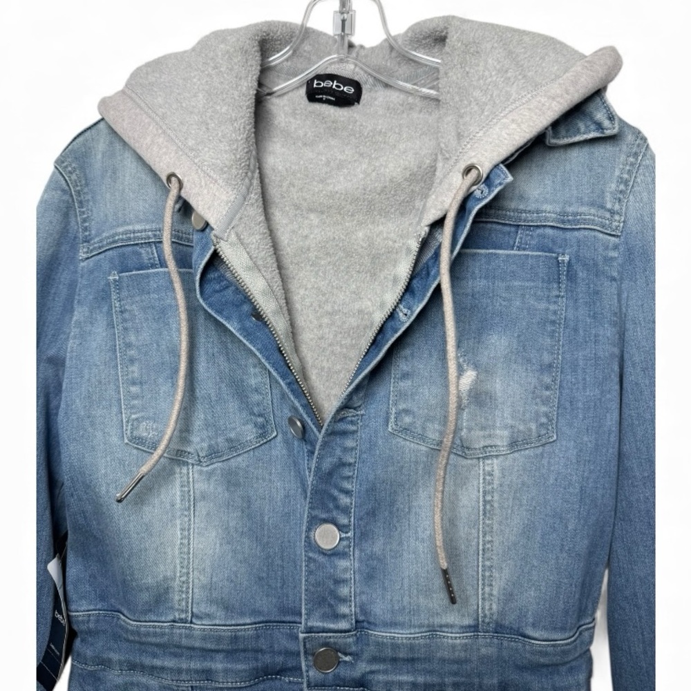 bebe NWT 3-in-1 Denim Trench Coat w/ Removable Hoodie Small - Picture 6 of 16